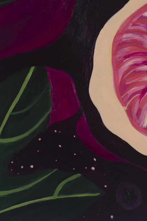 closeup from Figs painting showing stars that are also like the skin of a fig