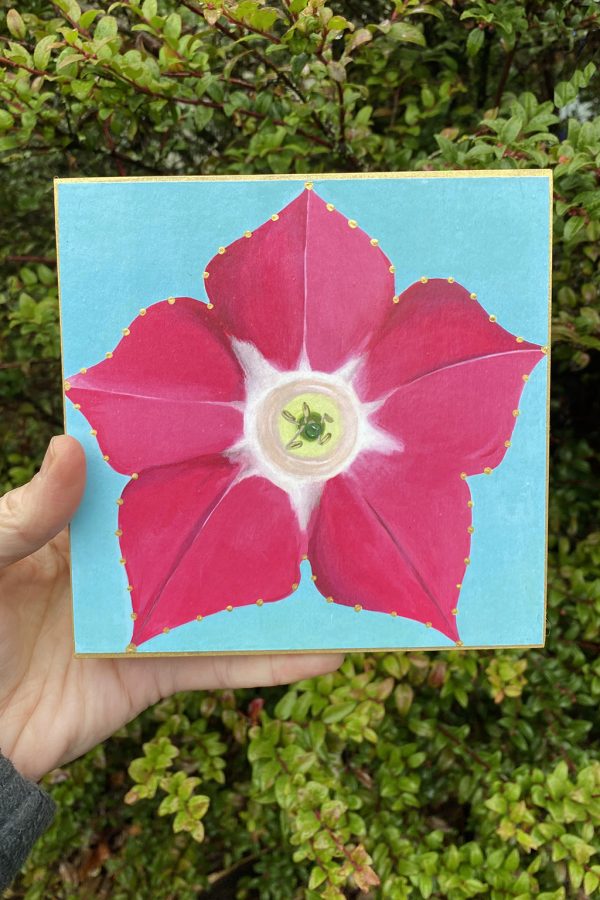 nicotiana painting by amy daileda on a wood block