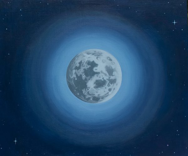full moon painting in blues and greys by Amy Daileda
