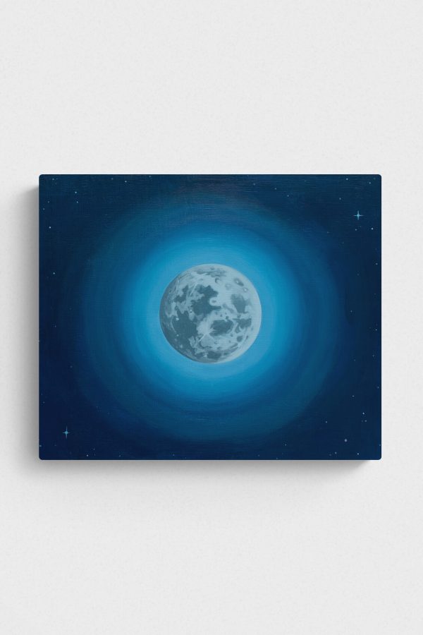 full moon acrylic painting on a white wall, original painting by Amy Daileda